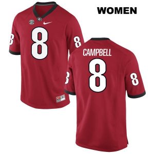 Women's Georgia Bulldogs NCAA #8 Tyson Campbell Nike Stitched Red Authentic College Football Jersey OBK2754SR